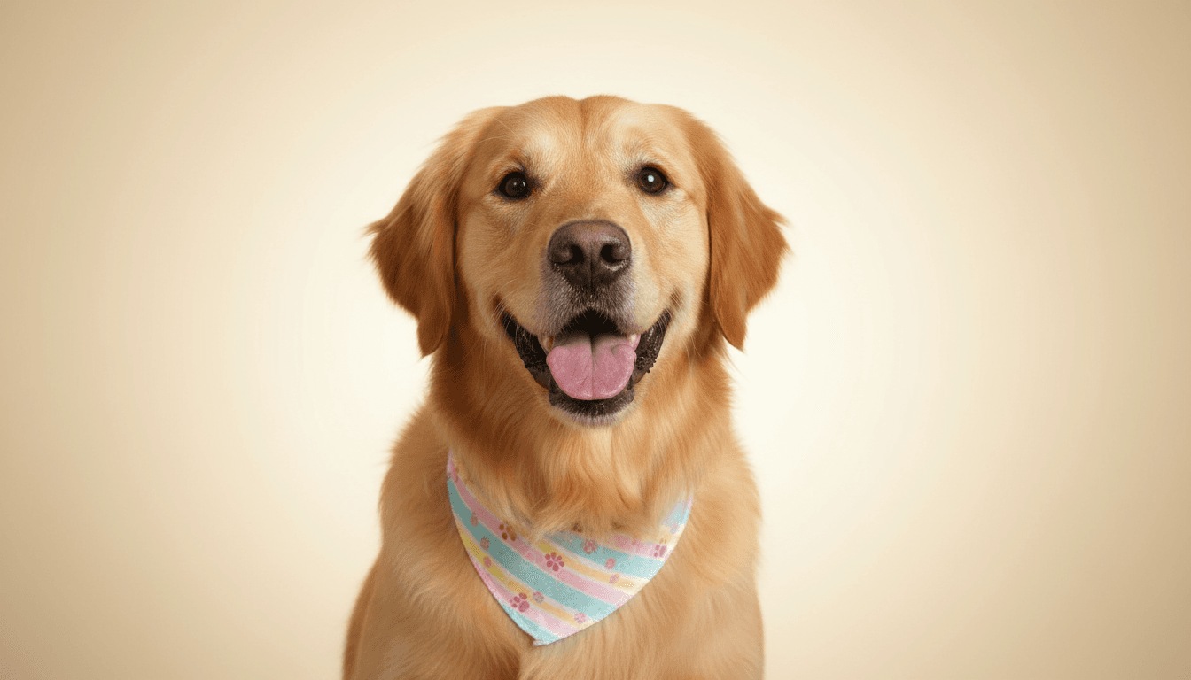 Happy Golden Retriever smiling after grooming